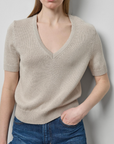 LILLA P SHORT SLEEVE V-NECK SPARKLE SWEATER