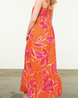 THML TIE STRAP FLOWER PRINT MAXI DRESS