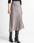 VINCE PRESSED PLAID SHAPED HEM SKIRT