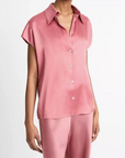 VINCE CAP SLEEVE RUCHED BACK BLOUSE
