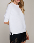 AUTUMN CASHMERE TEXTURE STITCH S/S RAGLAN CREW W/ SLITS