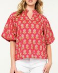 THML PUFF SLEEVE FLOWER PRINT TOP