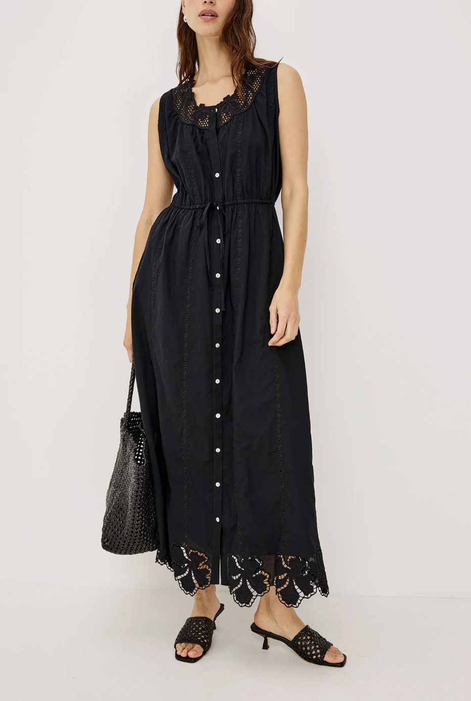 RAILS LORINA EMBROIDERED TRIM MIDI DRESS