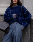 WHITE & WARREN CASHMERE BLEND WINDOWPANE SWEATSHIRT