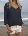 WOODEN SHIPS LEXIE 3/4 SLEEVE V COTTON
