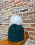 ALASHAN CASHMERE RIBBED HAT W/ WHITE FOX POM POM