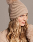 ALASHAN CASHMERE LUXE RIBBED FOX POMPOM HAT