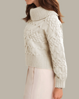525 AMERICA MAUREEN MIXED CABLE COWL NECK PULLOVER