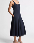VINCE SEAMED COTTON-BLEND SQUARE-NECK DRESS
