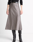 VINCE PRESSED PLAID SHAPED HEM SKIRT