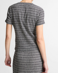 VINCE PLAID GRID-KNIT SHORT-SLEEVE CREW NECK TOP