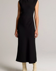 VINCE DRAPED FUNNEL NECK DRESS