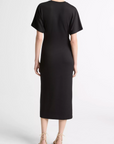 VINCE RUCHED-SIDE MATTE JERSEY SHORT-SLEEVE DRESS