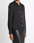 VINCE SILK-BLEND SLIM BUTTON-FRONT BLOUSE
