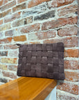 REMI/REID LARGE FAUX SUEDE LINDY WOVEN CLUTCH