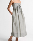 VINCE GINGHAM COTTON-SILK TIE SMOCKED DRESS