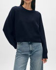 WHITE & WARREN RIBBED CASHMERE SADDLE SLEEVE CREWNECK