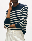 WHITE & WARREN CASHMERE STRIPED CREWNECK