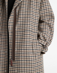VINCE PLAID CAR COAT W/ FAUX LEATHER TRIM