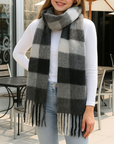 WONA SOFT PLAID OBLONG FRINGE SCARF