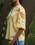 ROSE AND ROSE DELPHINIUM CUCKOOO FLOWER EMBROIDERED TOP