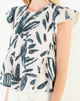 THML AVA LEAF PRINT SMOCKED TOP
