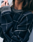 WHITE & WARREN CASHMERE BLEND WINDOWPANE SWEATSHIRT