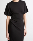 VINCE RUCHED-SIDE MATTE JERSEY SHORT-SLEEVE DRESS