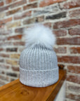 ALASHAN CASHMERE RIBBED HAT W/ WHITE FOX POM POM