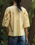 ROSE AND ROSE DELPHINIUM CUCKOOO FLOWER EMBROIDERED TOP