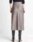 VINCE PRESSED PLAID SHAPED HEM SKIRT