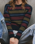 AUTUMN CASHMERE TEXTURE STITCH STRIPED CREW