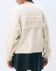 WHITE & WARREN CASHMERE BLEND LUXE FRINGE CREW