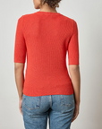 LILLA P ELBOW SLEEVE SPLIT NECK SWEATER