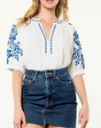 THML EMBROIDERED PUFF SLEEVE TOP