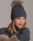 ALASHAN CASHMERE LUXE RIBBED FOX POMPOM HAT