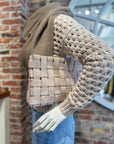 REMI/REID LARGE FAUX SUEDE LINDY WOVEN CLUTCH
