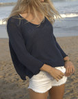 WOODEN SHIPS LEXIE 3/4 SLEEVE V COTTON