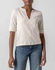 LILLA P CUFFED SLEEVE SPLIT NECK