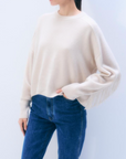WHITE & WARREN CASHMERE BLEND LUXE FRINGE CREW