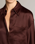 VINCE SILK SATIN DOLMAN SHIRT W/ BACK GATHERS
