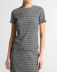 VINCE PLAID GRID-KNIT SHORT-SLEEVE CREW NECK TOP