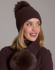 ALASHAN CASHMERE LUXE RIBBED FOX POMPOM HAT