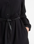 VINCE L/S SHIRT DRESS W/ FAUX LEATHER TRIM