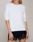 AUTUMN CASHMERE TEXTURE STITCH S/S RAGLAN CREW W/ SLITS