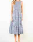 THML NOELLE GINGHAM SMOCKED MAXI DRESS