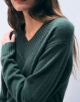 WHITE & WARREN CASHMERE WIDE RIB TRIM V NECK