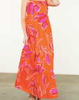 THML TIE STRAP FLOWER PRINT MAXI DRESS