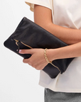CLARE V FOLDOVER CLUTCH W/ TABS - PETIT CAVIAR