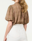 THML PUFF SLEEVE PLAID TOP